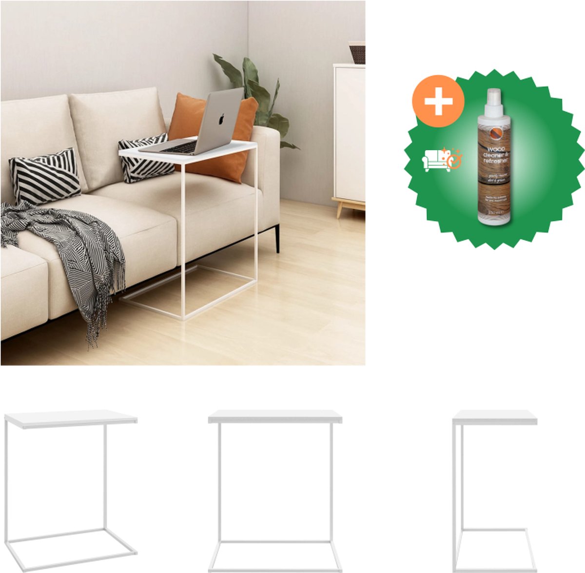 GCON Houten bijzettafel over de bank - Mobiel bureau met wielen - Warm wit GCON Houten bijzettafel over de bank - Mobiel bureau met wielen - Warm wit