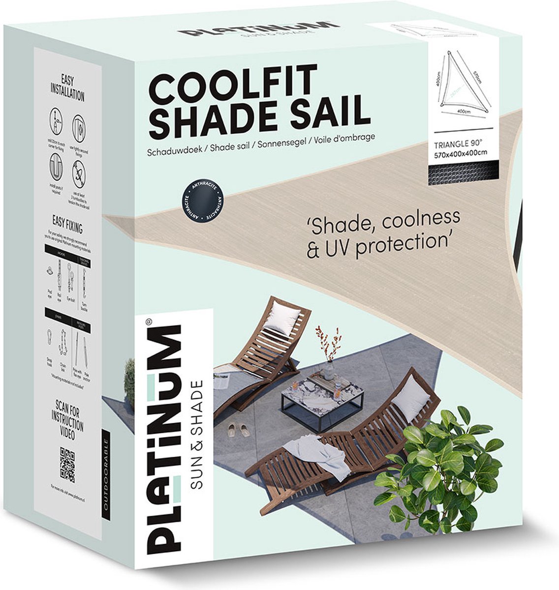 Platinum Sun & Shade Coolfit voile d’ombrage triangulaire, 570x400x400cm, Noir
