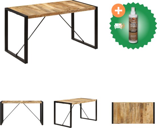 vidaXL Table à manger Style industriel - Bois de manguier - 140 x 70 x 75 cm - Table - Comprend un nettoyant et un assainisseur pour bois