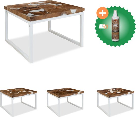 vidaXL Salontafel 60x60x40 cm Bois de teck et résine - Table - Comprend un nettoyant et un assainisseur pour bois