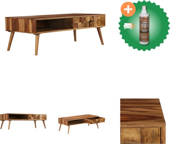 vidaXL Salontafel 110x50x37 cm Bois de Sesham avec finition miel - Table - Comprend un nettoyant et un assainisseur pour bois