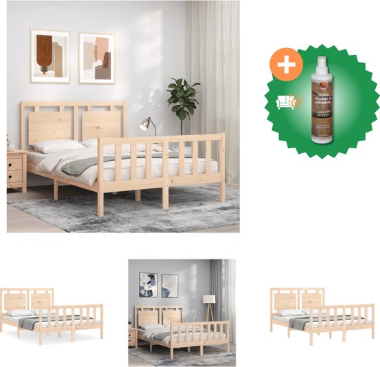 vidaXL Bedframe met hoofdbord massief hout 140x200 cm - Bed - Inclusief Houtreiniger en verfrisser