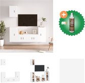 vidaXL 5-delige Tv-meubelset bewerkt hout wit - Kast - Inclusief Houtreiniger en verfrisser