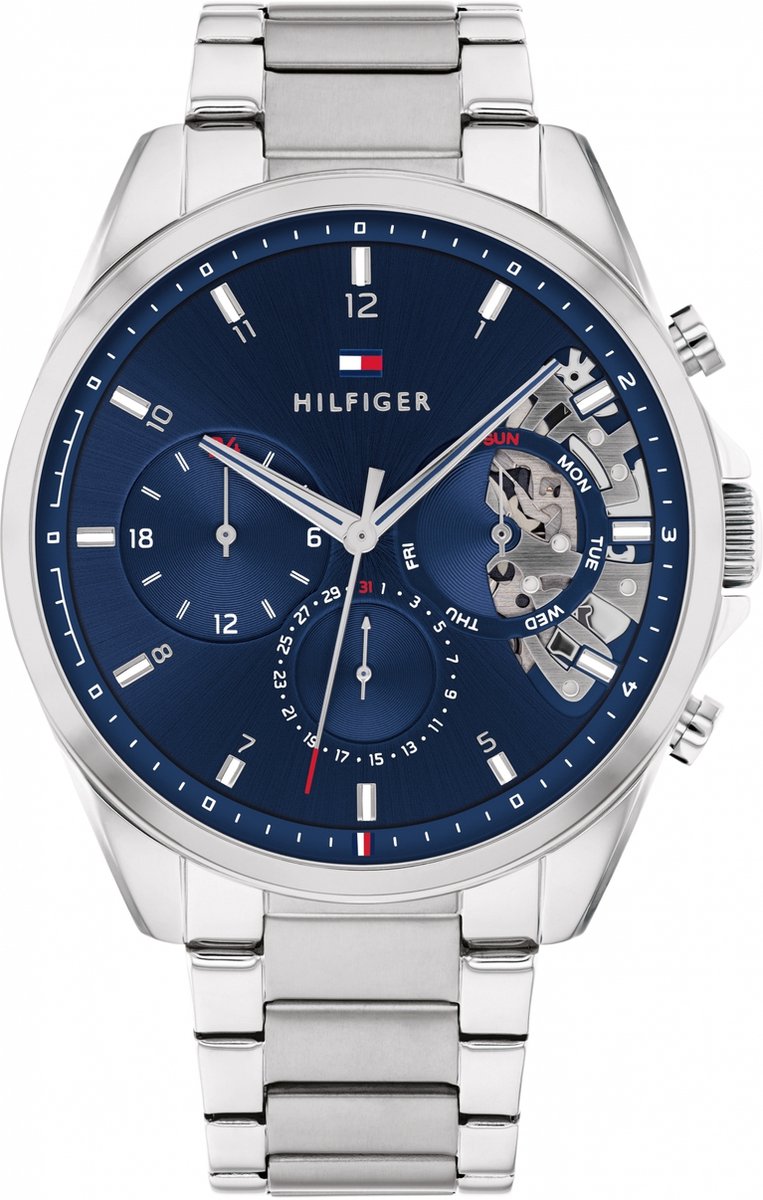 Tommy Hilfiger TH1710448 Heren Horloge - Mineraalglas - Roestvrijstaal - Blauw-Zilverkleurig - Quartz - 5 ATM (douchen)