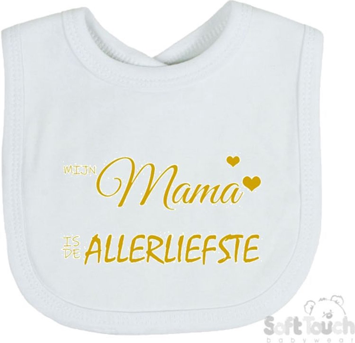Goedkoopste Soft Touch Slabber Slabbetje Slab Mijn mama is de allerliefste Moederdag Unisex Katoen Wit/goud shiny Maat 33x22 Cm