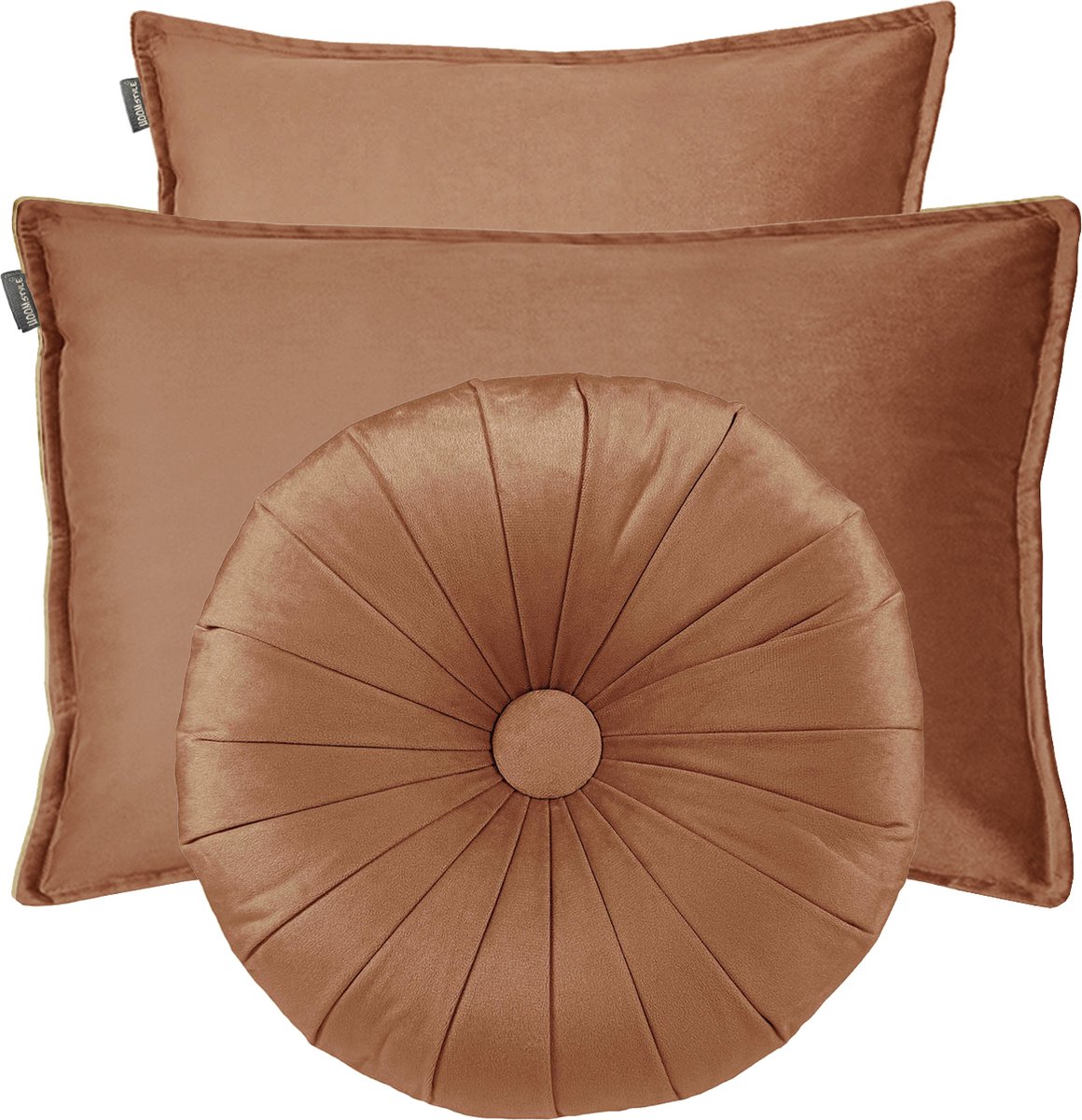 HOOMstyle Kiki Kussen - Sierkussenset 3 stuks - Fluweel - Effen - Terra / Roest