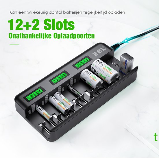 Chargeur de batterie universel EBL pour piles rechargeables AA, AAA, C, D  et 9 Volts -... | bol