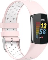 Siliconen bandje - geschikt voor Fitbit Charge 6 - roze-wit