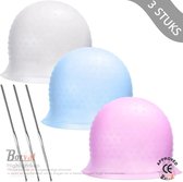 Borvat® - herbruikbare highlightkap - met metalen haak - voor haarkleuring van salonkwaliteit thuis - Dye Cap - 3 stuks
