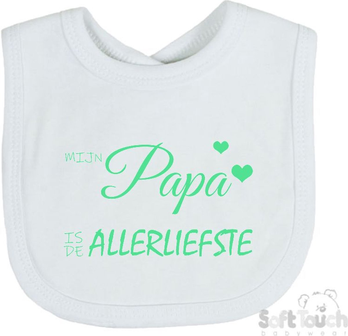 Goedkoopste Soft Touch Slabber Slabbetje Slab Mijn papa is de allerliefste Vaderdag Unisex Katoen Wit/mint Maat 33x22 Cm