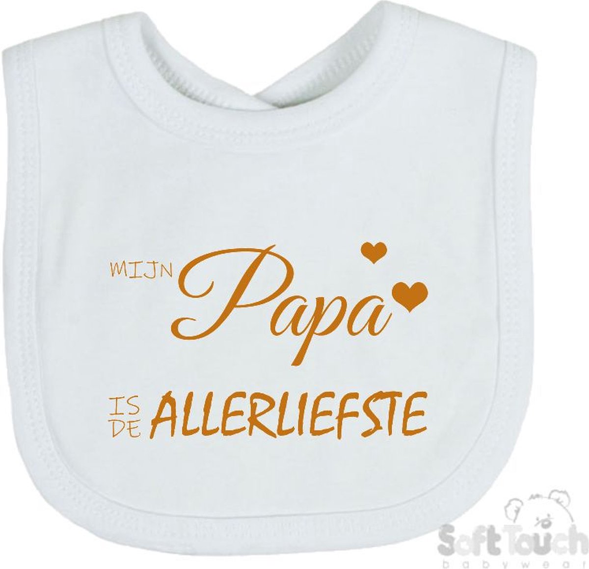 Goedkoopste Soft Touch Slabber Slabbetje Slab Mijn papa is de allerliefste Vaderdag Unisex Katoen Wit/tan Maat 33x22 Cm