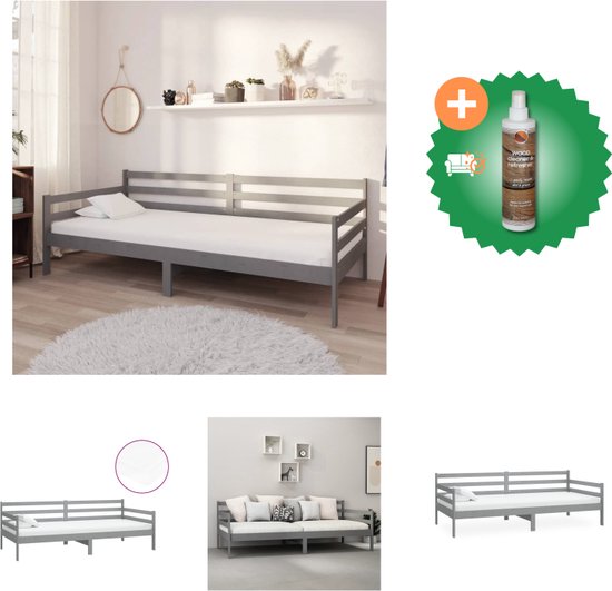 vidaXL Slaapbank met matras massief grenenhout grijs 90x200 cm - Bed - Inclusief Houtreiniger en verfrisser