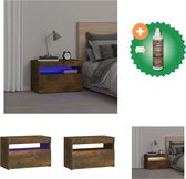 vidaXL Nachtkastje met LED-verlichting 60x35x40 cm gerookt eikenkleur - Kast - Inclusief Houtreiniger en verfrisser
