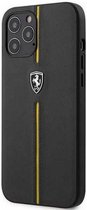 Ferrari Leather Yellow Stripe Back Case - Geschikt voor Apple iPhone 12 Mini (5.4") - Grijs