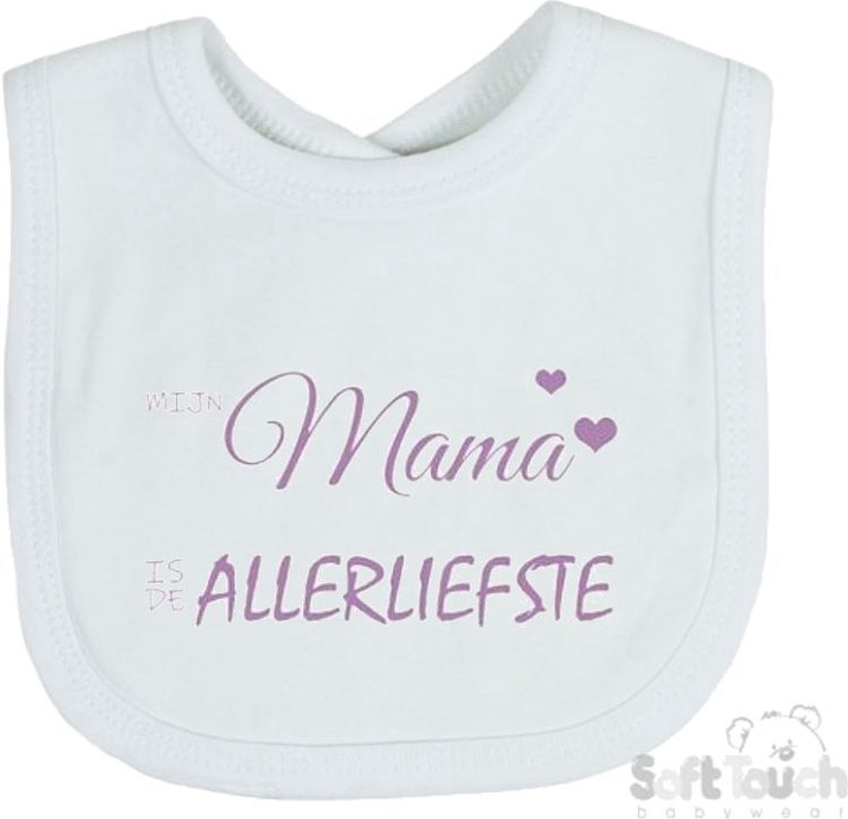 Goedkoopste Soft Touch Slabber Slabbetje Slab Mijn mama is de allerliefste Moederdag Unisex Katoen Wit/lila Maat 33x22 Cm