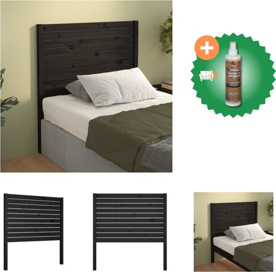 vidaXL Hoofdbord 81x4x100 cm massief grenenhout zwart - Bedonderdeel - Inclusief Houtreiniger en verfrisser