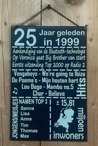 Zinken tekstbord 25 jaar geleden in 1999 - Antraciet -20x30 cm. - jubileum