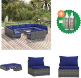 vidaXL 12 delige Loungeset met kussens poly rattan grijs Tuinset Inclusief Onderhoudsset