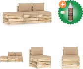 vidaXL 3 delige Loungeset met kussens groen geïmpregneerd hout Tuinset Inclusief Houtreiniger en verfrisser
