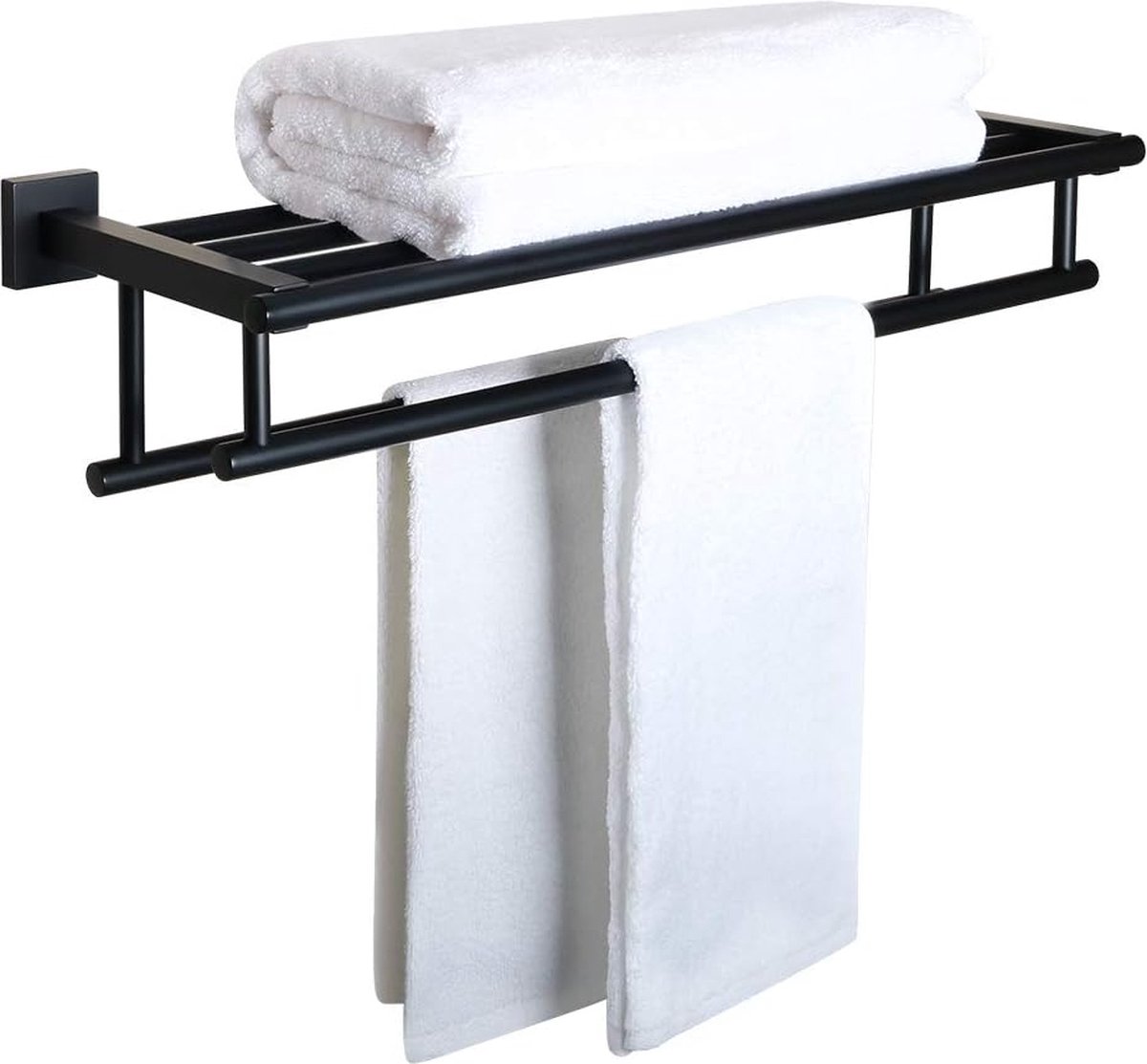 Handdoekhouder voor badkamer, zwart, wandmontage, roestvrij staal, premium dubbele badhanddoekhouder voor badkamer en keuken, 60 cm