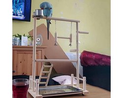 Papegaai Speelplaats voor vogels, houten baars, gym, vogelstandaard, met voedercups, vogels, valkparkieten, speelgoed, oefenspel (B: 36 x 23 x 53 cm)