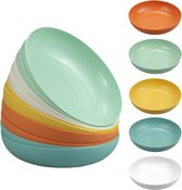 Pack de 10 assiettes en plastique 14,5 cm, set d'assiettes incassables, assiettes en plastique réutilisables, pour pâtes, pâtisserie, salade, snacks, etc. (5 couleurs)