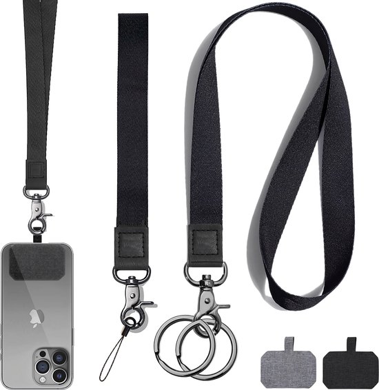 Foto: 2 delig nek en pols lanyard sleutelhanger keycord met badgehouder universeel telefoonkoord telefoonketting pashouder kaarthouder met keykoord houder voor kaart sleutels telefoon gsm koord sleutelkoord transparant id pashouder ketting
