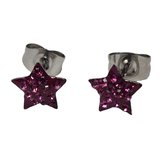 Aramat jewels ® - Ster oorbellen zweerknopjes 7mm donker roze kristal staal zilverkleurig