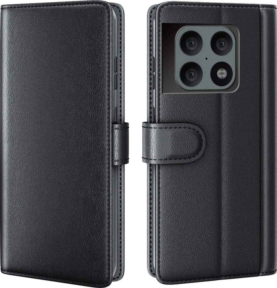 ProGuard OnePlus 10 Pro Wallet Hoesje Echt Leder Zwart