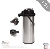 Borvat® - Thermos en acier inoxydable à pompe en acier - Pichet isotherme - Bouteille d'eau - Acier - Thermos avec pompe - Thermos - Air Pot - Argent - 1,9 L