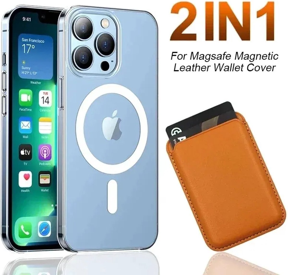 Vanuoxin Magnetische Telefoonhoesje - Kaarthouder Set voor iPhone 15 - Donkerbruin