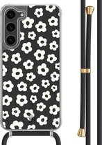 Casimoda® coque avec cordon noir - Convient pour Samsung S23 Plus - Fleurs rétro - Cordon amovible - TPU/polycarbonate - Zwart