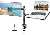 Dubbele Monitorstandaard met Laptoplade - Ergonomische Verhoging voor 2 Schermen en Notebook - Ruimtebesparende Oplossing - Zwart