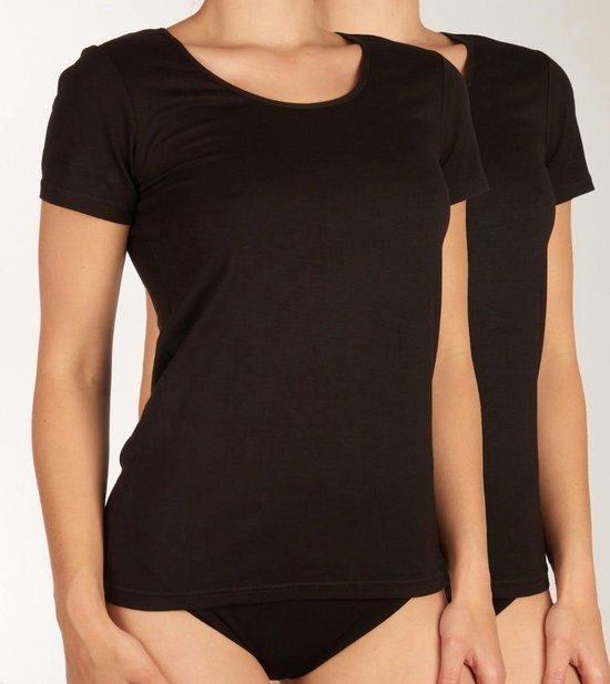 Comfortabel & Zijdezacht Bamboo Basics Kate - Bamboe T-shirts (Multipack 2 stuks) Dames - Korte Mouwen - Zwart - M