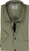 MARVELIS comfort fit overhemd - korte mouw - structuur - olijfgroen - Strijkvrij - Boordmaat: 45