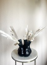 Tulpenvaas - Toetervaas -Aglio - Mat zwart met droogbloemen- Bloemenvaas - 17 x 20 cm