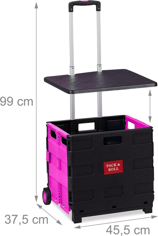 Relaxdays boodschappentrolley met deksel, 2 wielen, verstelbare handgreep, tot 35 kg, opvouwbaar, vouwkrat, groen/zwart