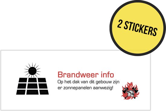 Brandweer sticker zonnepanelen 18×6 cm, UV-bestendig, glanzend, waterafstotend, 2 stuks, info noodgeval