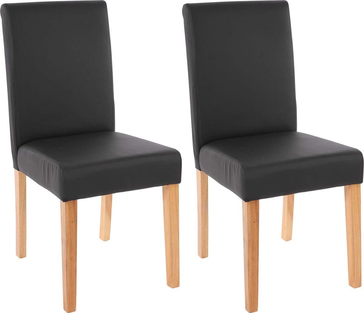 Cosmo Casa Set van 2 Eetkamerstoelen - Keukenstoelen - Kunstleer - Mat Zwart - Lichtgekleurde Poten