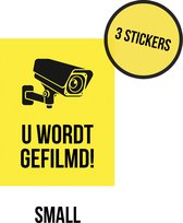Pictogram/ sticker | 8 x 12 cm | "U wordt gefilmd" | Geel | 3 stuks | CCTV | Security | Videobewaking | Cameratoezicht | Stickers | Camera bewaking | Toezicht | Rechthoek