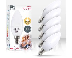 B.K.Licht - LED Lichtbron - set van 5 - met E14 - 5W LED - 3.000K warm wit licht - lampjes - LED…