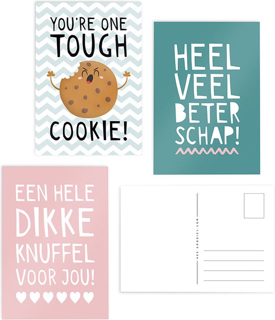 Wenskaarten beterschap set 3 stuks beterschapskaarten Grappig one tough cookie