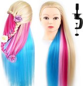 SassyGoods - Kaphoofd - Oefenpop kapper - Incl. Styling accessoires - Regenboog kleur haar - Met statief - 70 cm