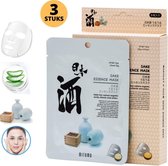 MITOMO Sake Gezichtsmasker - Face Mask Beauty - Valentijn Cadeautje voor Haar - Masker Gezichtsverzorging - Skincare Rituals - Huidverzorging Vrouwen - 3 Stuks