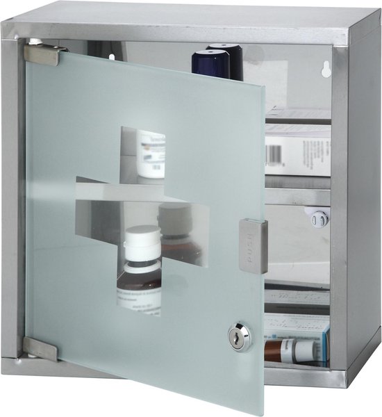 Medicijnkastje - RVS - Slot - 2 Sleutels - Transparante deur - 30 x 30 x 12  cm | bol.com