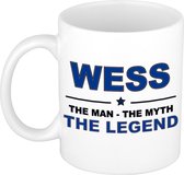 Naam cadeau Wess - The man, The myth the legend koffie mok / beker 300 ml - naam/namen mokken - Cadeau voor o.a verjaardag/ vaderdag/ pensioen/ geslaagd/ bedankt