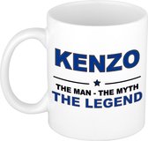 Naam cadeau Kenzo - The man, The myth the legend koffie mok / beker 300 ml - naam/namen mokken - Cadeau voor o.a verjaardag/ vaderdag/ pensioen/ geslaagd/ bedankt