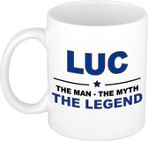 Naam cadeau Luc - The man, The myth the legend koffie mok / beker 300 ml - naam/namen mokken - Cadeau voor o.a  verjaardag/ vaderdag/ pensioen/ geslaagd/ bedankt