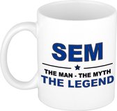 Naam cadeau Sem - The man, The myth the legend koffie mok / beker 300 ml - naam/namen mokken - Cadeau voor o.a verjaardag/ vaderdag/ pensioen/ geslaagd/ bedankt