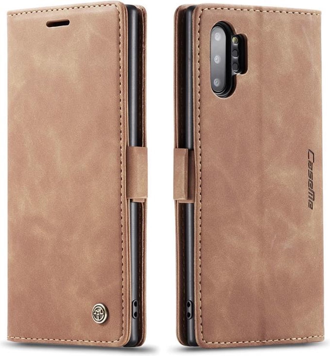 CaseMe - Samsung Galaxy Note 10 Plus hoesje - Wallet Book Case - Magneetsluiting - Licht Bruin op Prijzenvolger.com